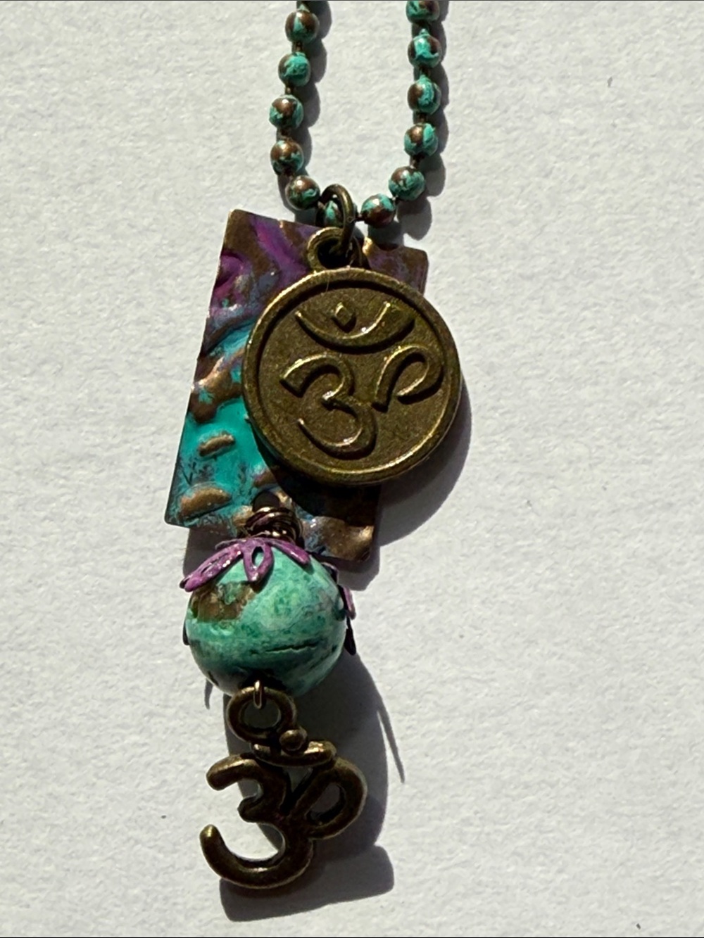 Turquoise & Purple Om Charm Pendant Necklace - Bohemian Women’s Jewelry
